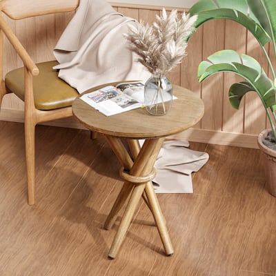COZAYH Round Wood End Table Farmhouse Wooden Side Table Rustic Plant Stand with Bundled Legs for Living Room, Office, Walnut