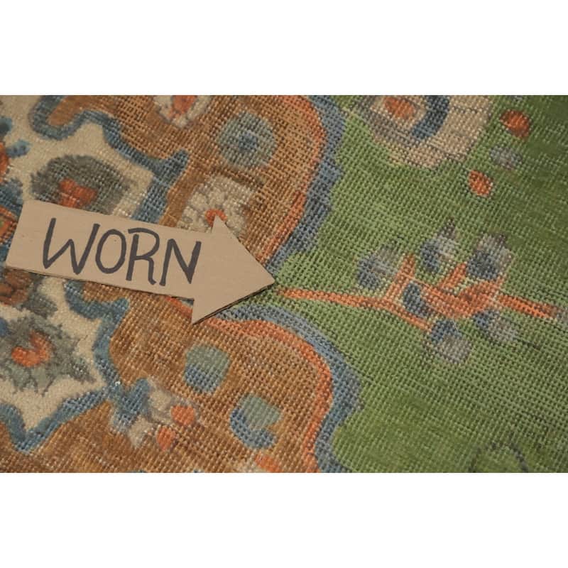 Hand Knotted Oriental 100% Wool Carpet Traditional Floral Green Tabriz Area Rug - 9' 1'' X 6' 8''