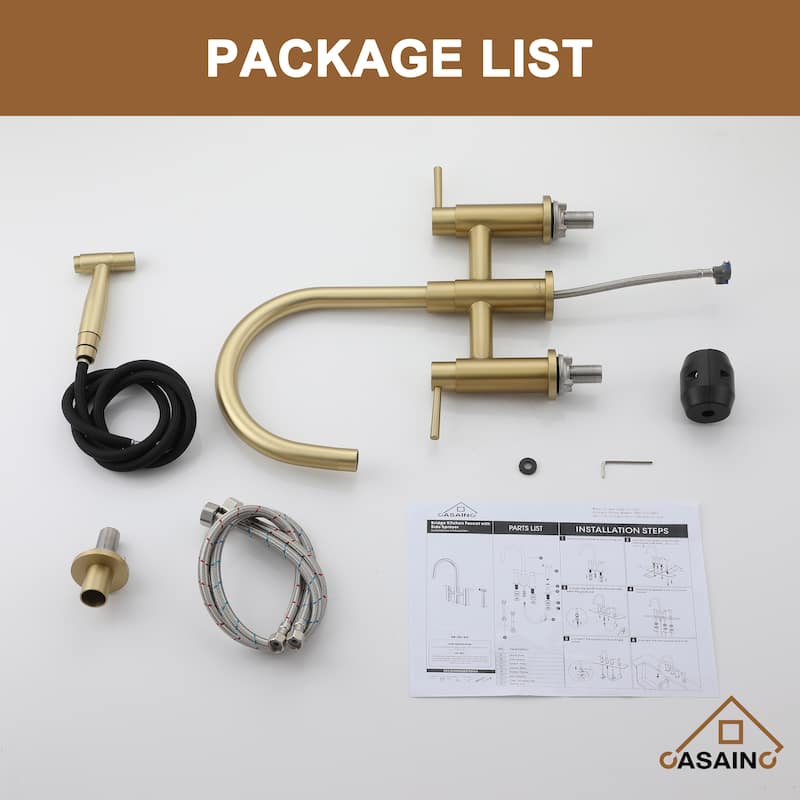 Double Handle Bridge Kitchen Faucet with Side Sprayer
