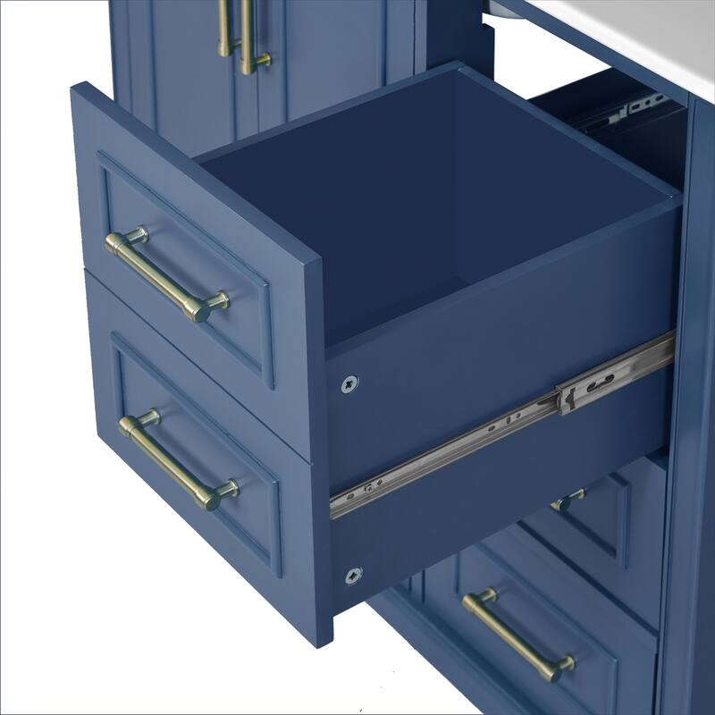 36" Traditional Bathroom Vanity with Ceramics Sink, Bathroom Cabinet with Two Soft Close Doors and Four Drawers