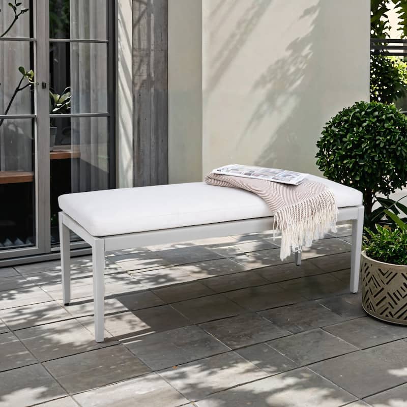 GDFStudio -Sharon Outdoor Patio Aluminum Stationary Bench with Sunbrella Fabric Cushion, Grayish - Grayish