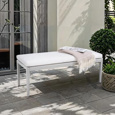 GDFStudio -Sharon Outdoor Patio Aluminum Stationary Bench with Sunbrella Fabric Cushion, Grayish