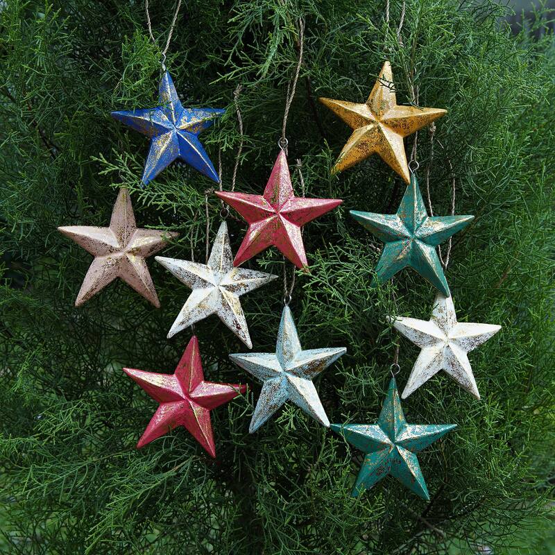 Novica Handmade Twinkle Rainbow Star Wood Ornaments (Set Of 10)