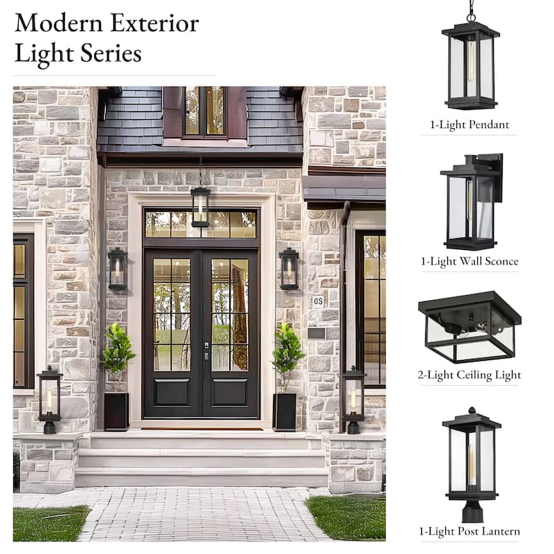 Modern Farmhouse 1-Light Black Outdoor Post Lights Patio Wall Sconces - L 6.7" x W 6.7" x H 17.7"