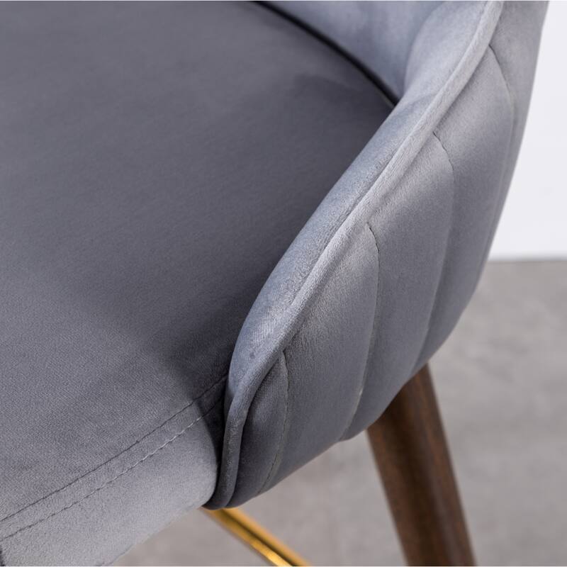 Set of 2 Upholstered Wingback Counter Stools - Mid-Century Fabric Bar Stools with Gold-Tipped Legs for Kitchen & Dining