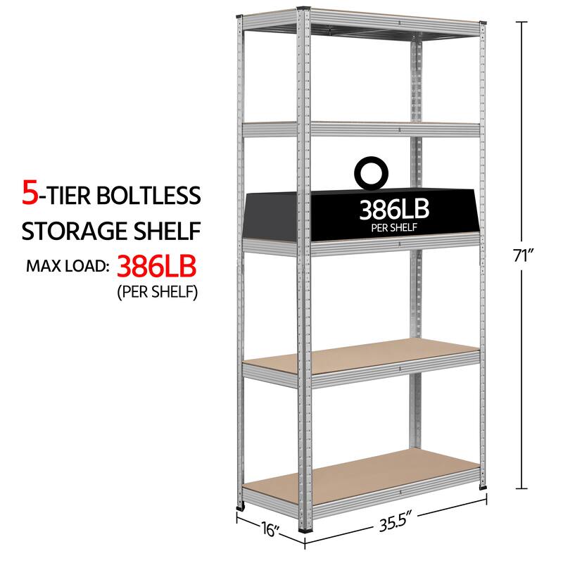Yaheetech 71in 5-Tier Metal MDF Storage Rack, Adjustable Shelves, 386lb Capacity for Each Shelf