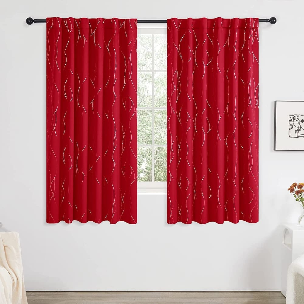 Deconovo Back Tab Silver Lines with Dots Curtain Panel Pairs(2 Panel)