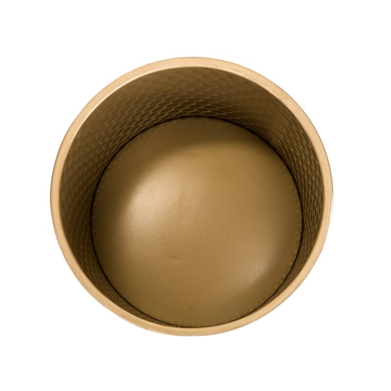 Honeycomb Mid-Century Modern Indoor Metal Pot Planter with Arch Wood Base