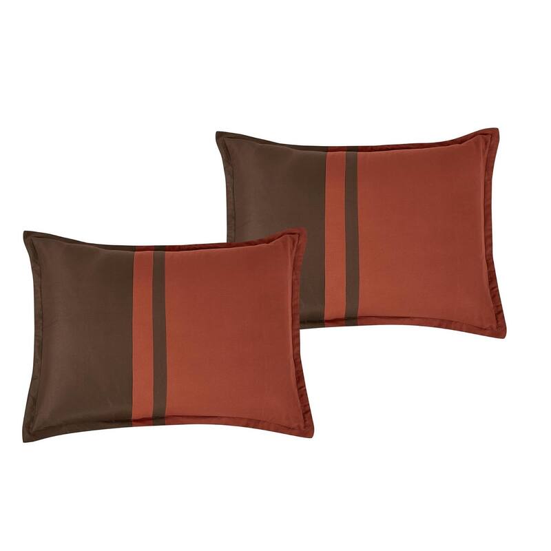 7 Piece Brown Burgundy Geometric Comforter Set Embroidery Soft Bedding