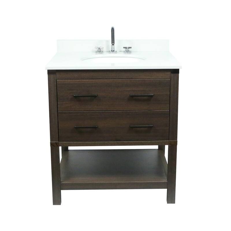 31" Single Vanity In Dark Gray Rg Finish Top With White Quartz And Oval Sink