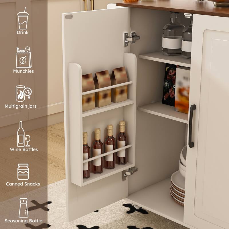 White Kitchen Island Cart with Foldable Tabletop & Drop Leaf - Mobile Breakfast Bar on Wheels with Wood Top and Storage