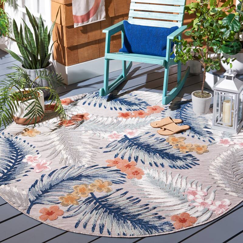 SAFAVIEH Cabana Mintje Indoor/ Outdoor Waterproof Transitional Rug - 6'5" Round - Grey/Navy