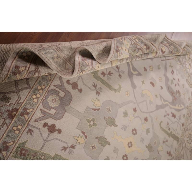 Earth Tone Oushak Indian Large Area Rug Hand-Knotted Wool Carpet - 12'2"x 14'6"