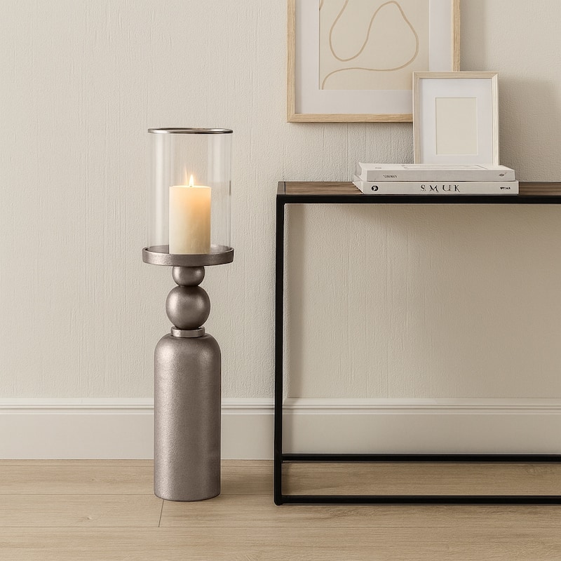 Aluminum Glass Floor Candle Holder Elegant Removable Hurricane