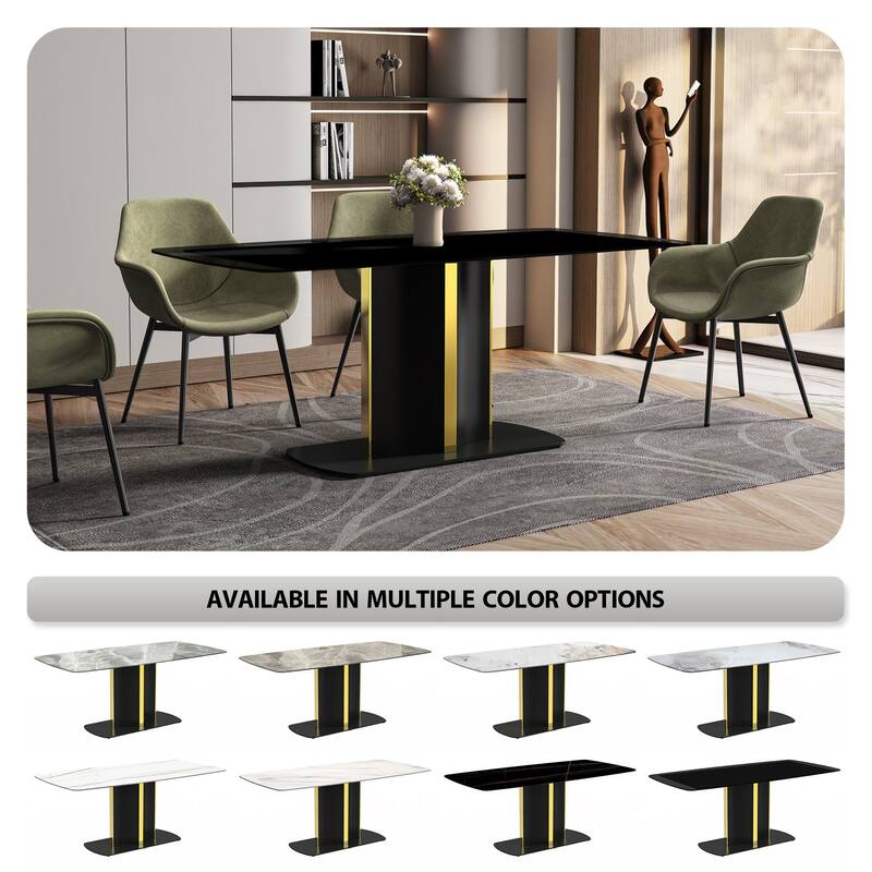 Sylva Dining Table Rectangular Tabletop in Gold Pedestal Base