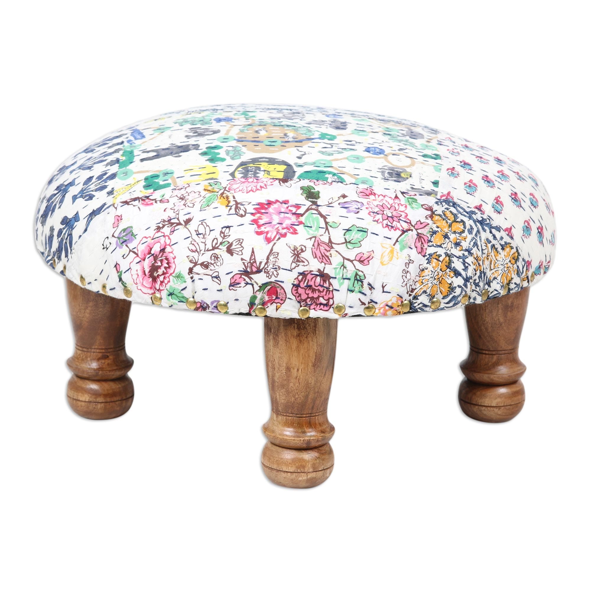 Laurel Embroidered Footstool