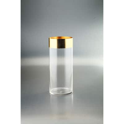 14" Clear and Gold Cylindrical Hand Blown Glass Vase