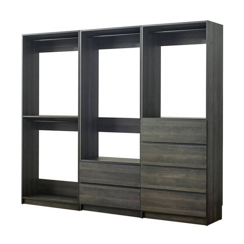 Dee Modular Closet System, 4 Hanging Rods, 6 Drawers, Dark Gray Wood