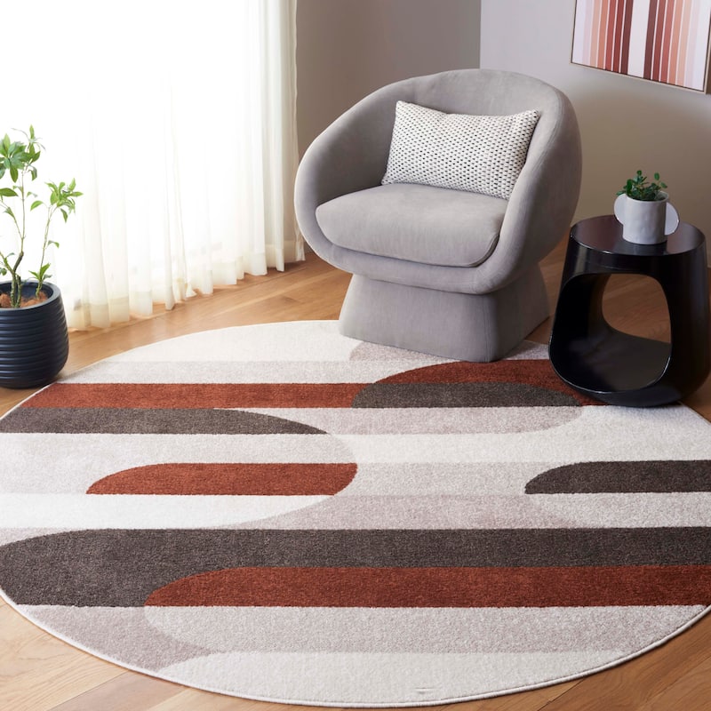 SAFAVIEH Adirondack Jarmila Mid-Centry Modern Retro Rug - 6'7" Round - Beige/Rust