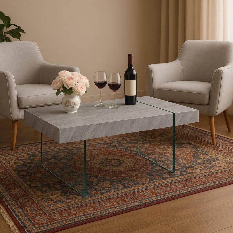 Strata Eclipse Coffee Table Marble Inspired Top Glass Decor - Grey