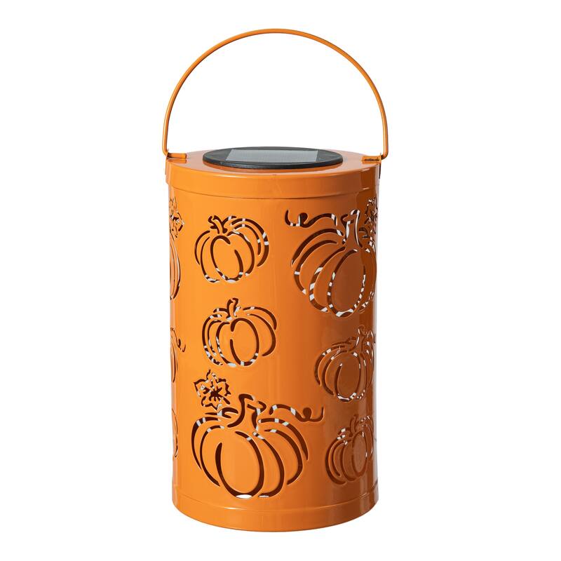 Glitzhome Fall Thanksgiving Pumpkin Pattern Metal Solar Powered LED Lanterns