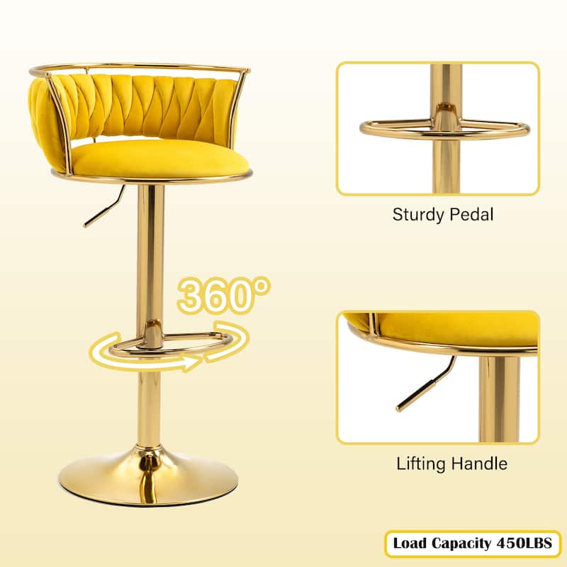 Modern Velvet 26" Adjustable Swivel Bar Stools (Set of 4)