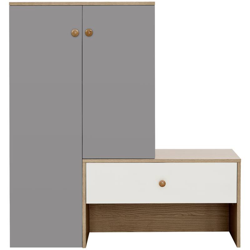 2-in-1 Wooden Shoe Storage Cabinet, Multi-functional Shoe Organizer, Shoe Rack with Bench & Adjustable Shelves