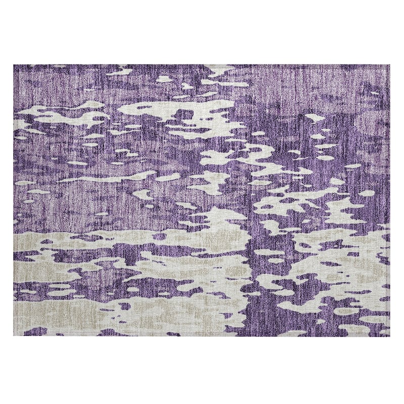 Machine Washable Indoor/ Outdoor Abstract Contemporary Chantille Rug