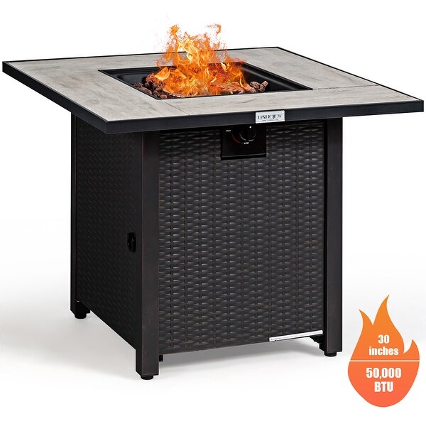 Costway 30 Square Propane Gas Fire Pit Table Ceramic Tabletop