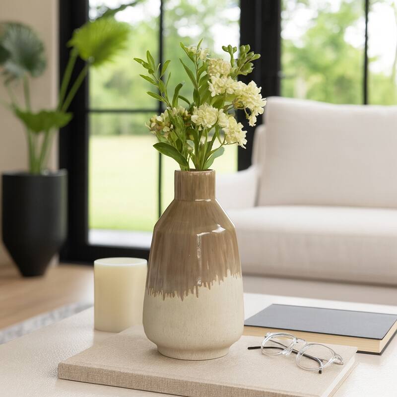 Warm Rustic Ceramic Table Vase for Home Decor, Decorative Flower Vase with Glazed Finish