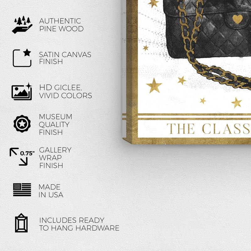 Wynwood Studio Canvas Fashion and Glam The Classic Bag Tarot White Gold and Metallic Gold Glam Wall Art Canvas Print