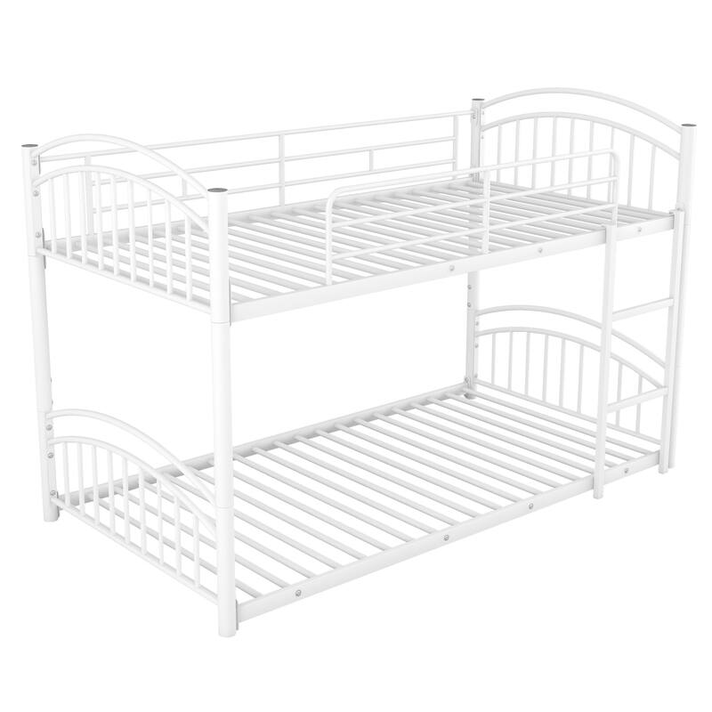 Twin Over Twin Metal Bunk Bed With Slide, Kids House Bed Metal Platform Bed Frame Divided into 2 Beds for Kids Teens Bedroom
