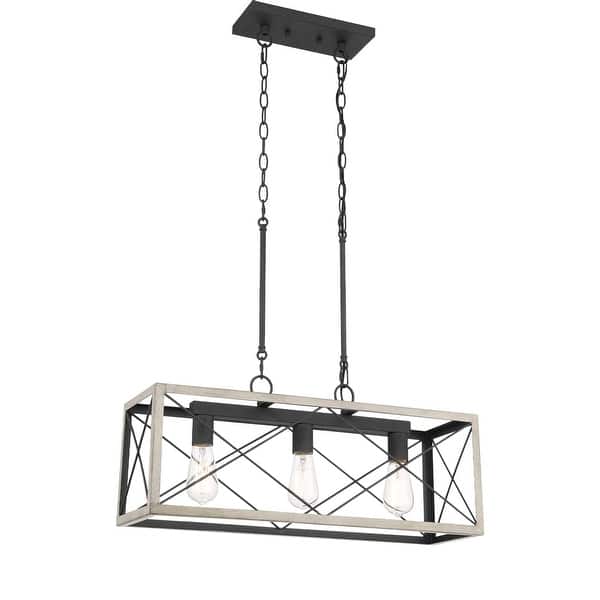 slide 2 of 7, Acroma 3-light Rectangle Island Chandelier for Dining Room - 25 inches Driftwood