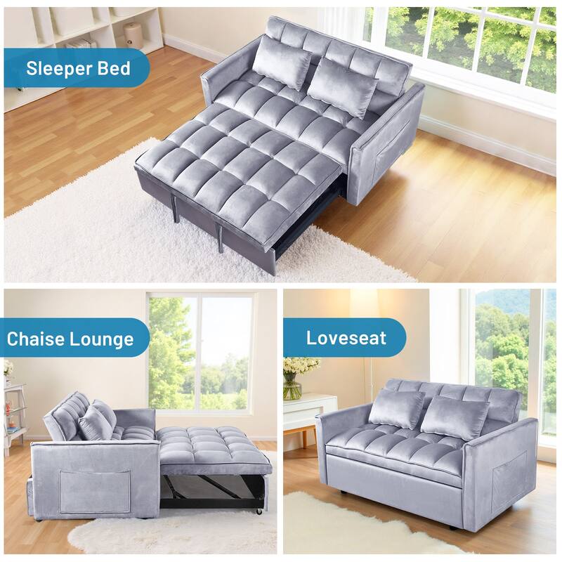 3-in-1 Convertible Sleeper Loveseat Pull Out Twin Size Suede Sofa Bed with 2 Pillows & Pocket
