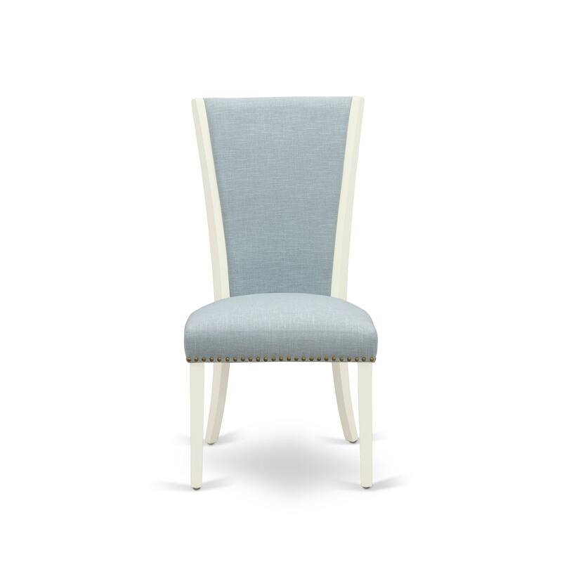 Parson Dining Chairs Set of 2 - Linen Fabric Padded Chairs, Nailhead Trim, Modern Design