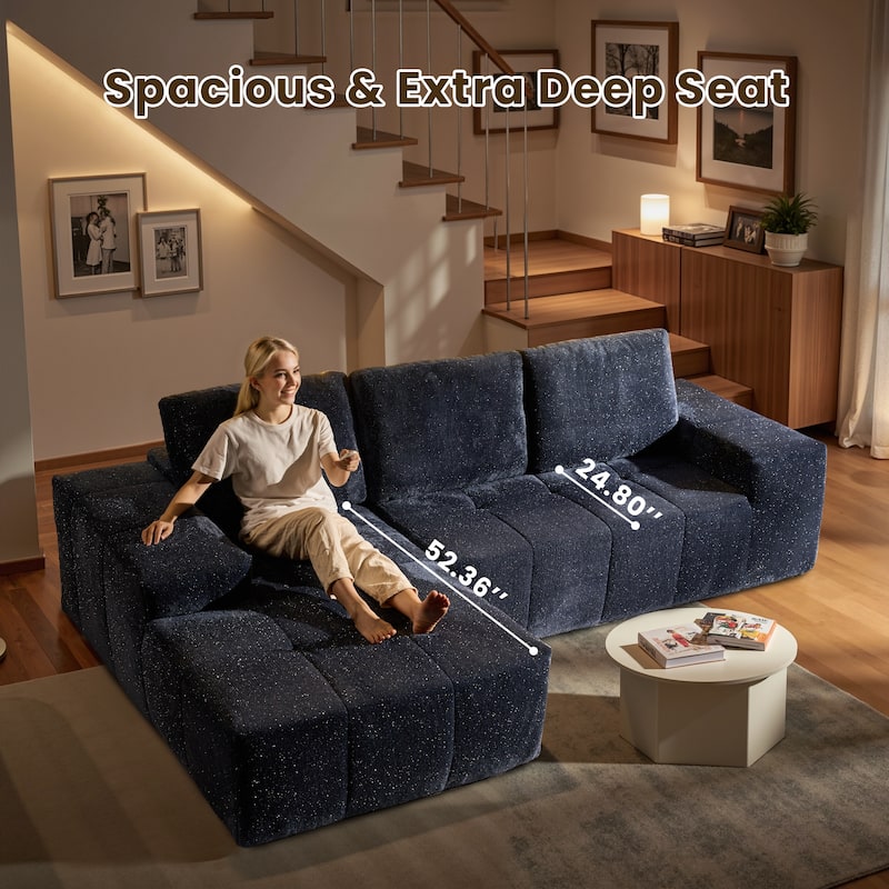 HOOOWOOO Modern Sparkly Velvet Fabric Chaise Sofa Couch