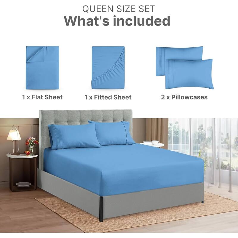 CGK Linens 4 Piece Solid Microfiber Extra Deep Pocket Bed Sheet Set