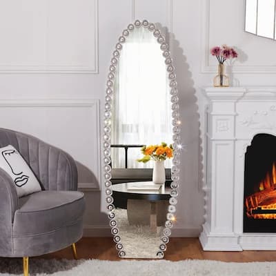 Exquisite Crystal-Studded Full-Length Standing Mirror - Black,Silver