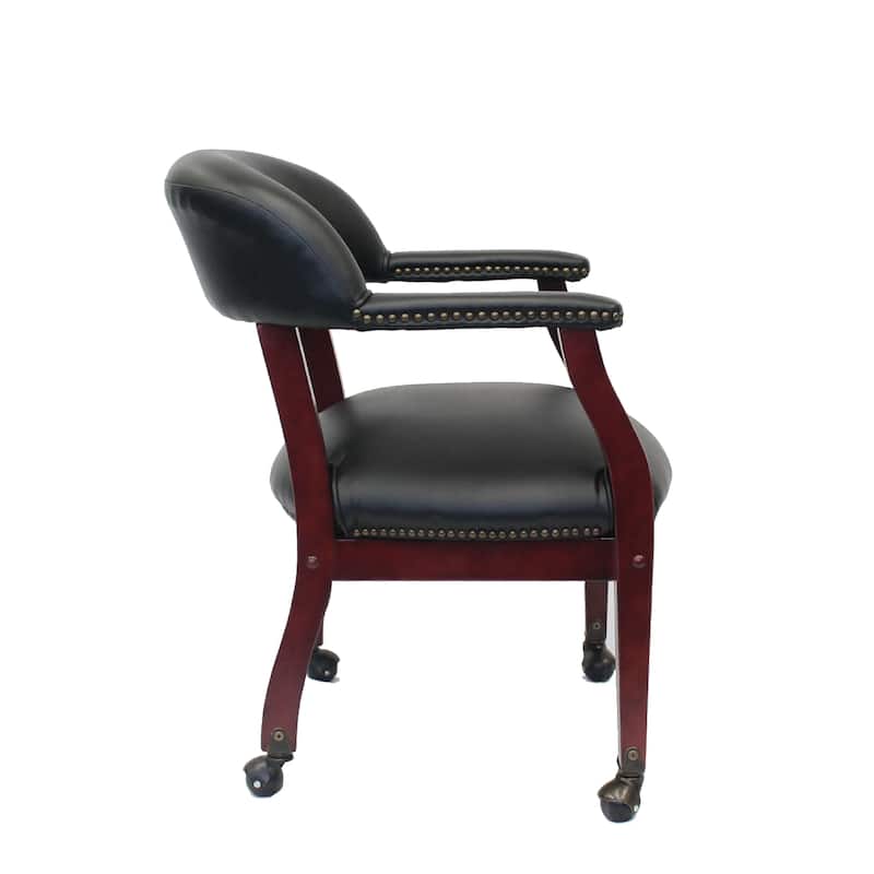 Anna Captain Chair, Brass Rivet Trim, Hooded Wheels, Black Caressoft