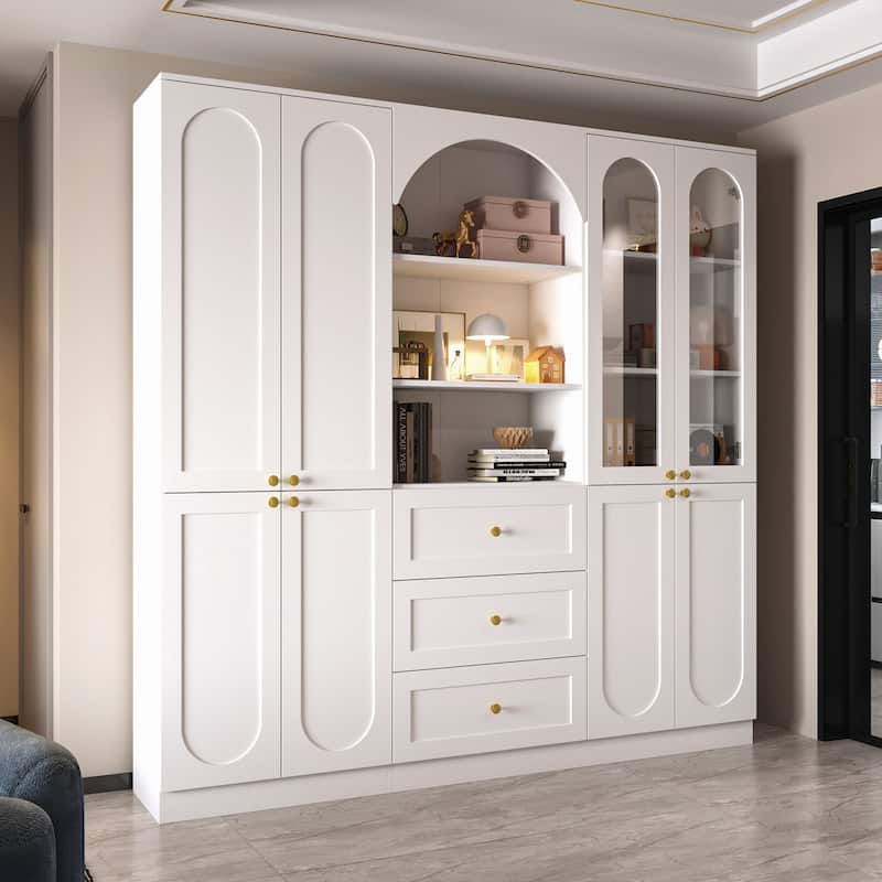 Modern White Display Cabinet Bookshelves Showcase Storage Wardrobe Organizer Cabinet