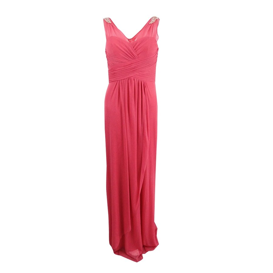 adrianna papell ruched embellished gown