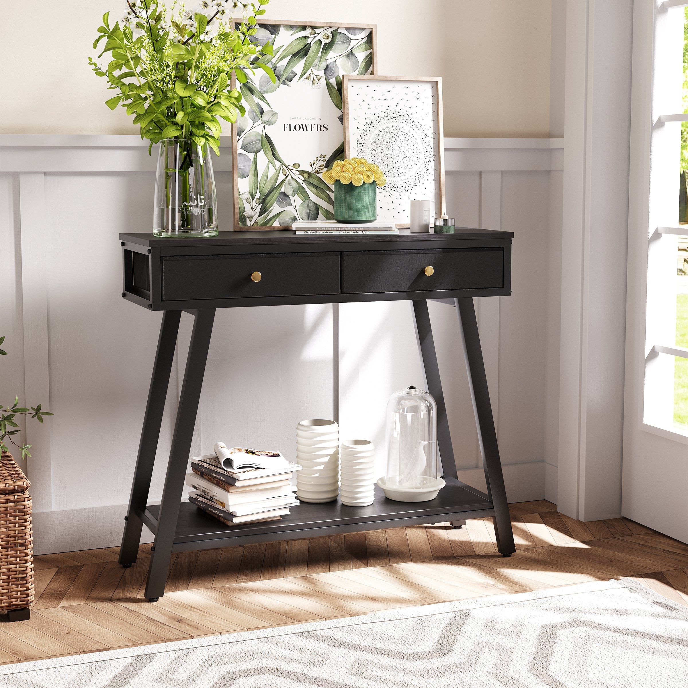 Console Table Classic Black White for Entryway, Hallway, Sofa Side, Behind Couch