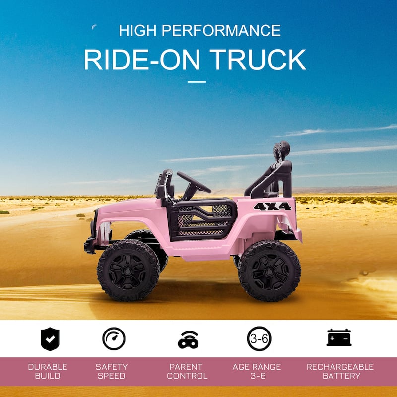 Pink Parent Remote Electric Truck Toy with Adjustable Speed, Off-Road Vehicle for Kids with LED, Electric Car with Seat Belts