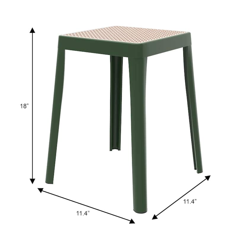 Tresse Modern Stackable Dining Stool with Wicker Seat for Dining Room, Garden, Patio, Indoor or Outdoor Set of 2