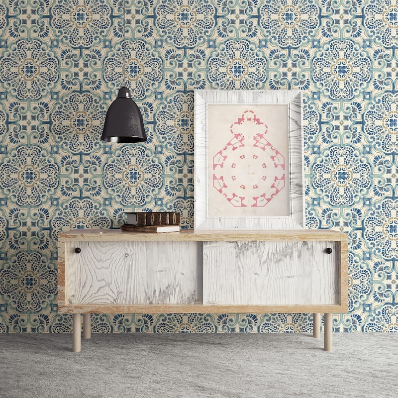 A-Street Prints Florentine Blue Faux Tile Wallpaper