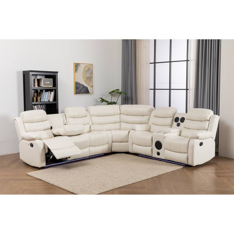 Donivi LED Faux Leather Reclining Sectional With Speakers