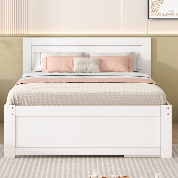 slide 2 of 9, Full Platform Kids Bed Frame with Drawer & Shelves, Easy to Assemble, White White