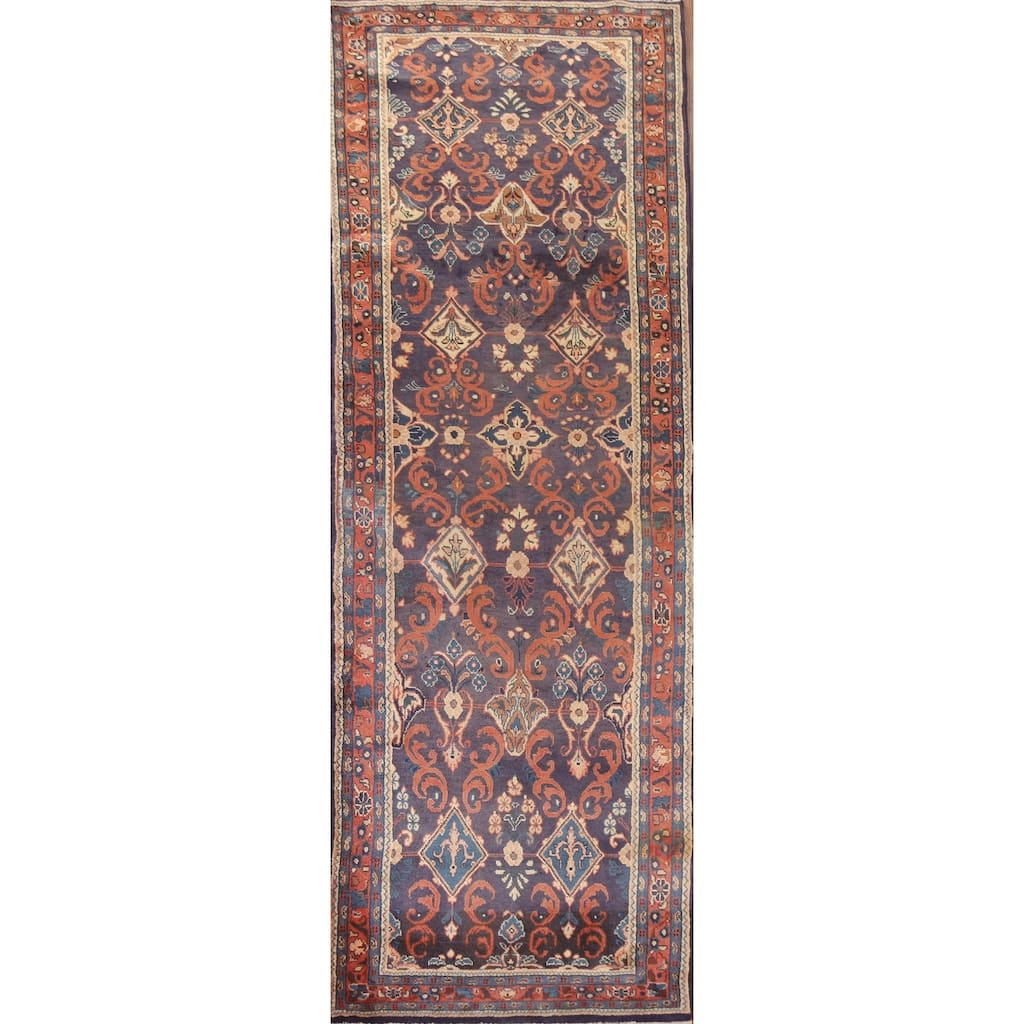 Hand Knotted Oriental 100% Wool Carpet Traditional Geometric Navy Blue & Blues Mahal Runner Rug - 10' 8'' X 3' 5''