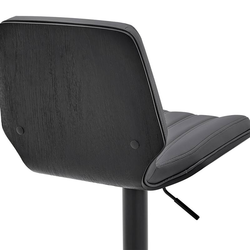 Sabine Black or Walnut Wood and Faux Leather Adjustable Height Bar Stool