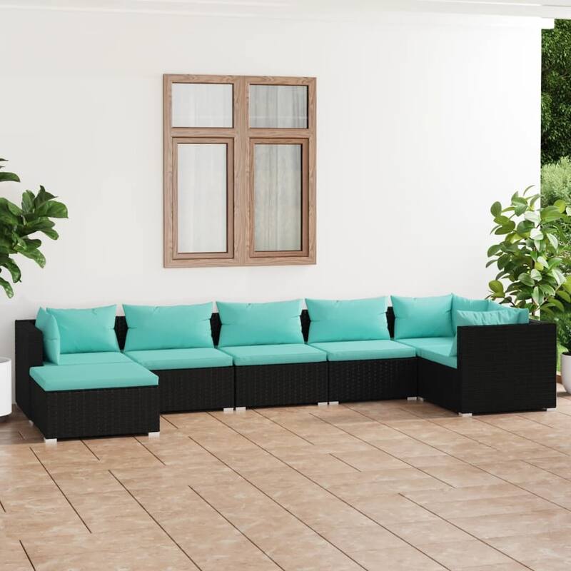 vidaXL Patio Lounge Set Outdoor Sectional Sofa Set Table Garden Poly Rattan - 27.6" x 27.6" x 23.8" - Black Seat cushion